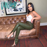 Lunivop 2024 Pu Leather High Waist Stacked Pants Autumn Winter Women Fashion Streetwear Outfits